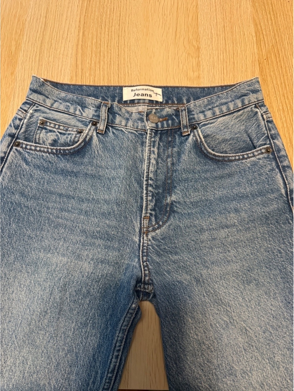 Reformation Julia Crop High Cigarette Blue Denim Jeans Size 25 High Rise